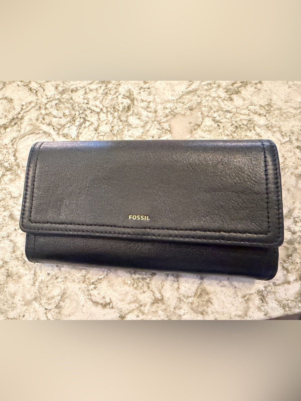 Fossil Black Leather Trifold Card & Key Holder
